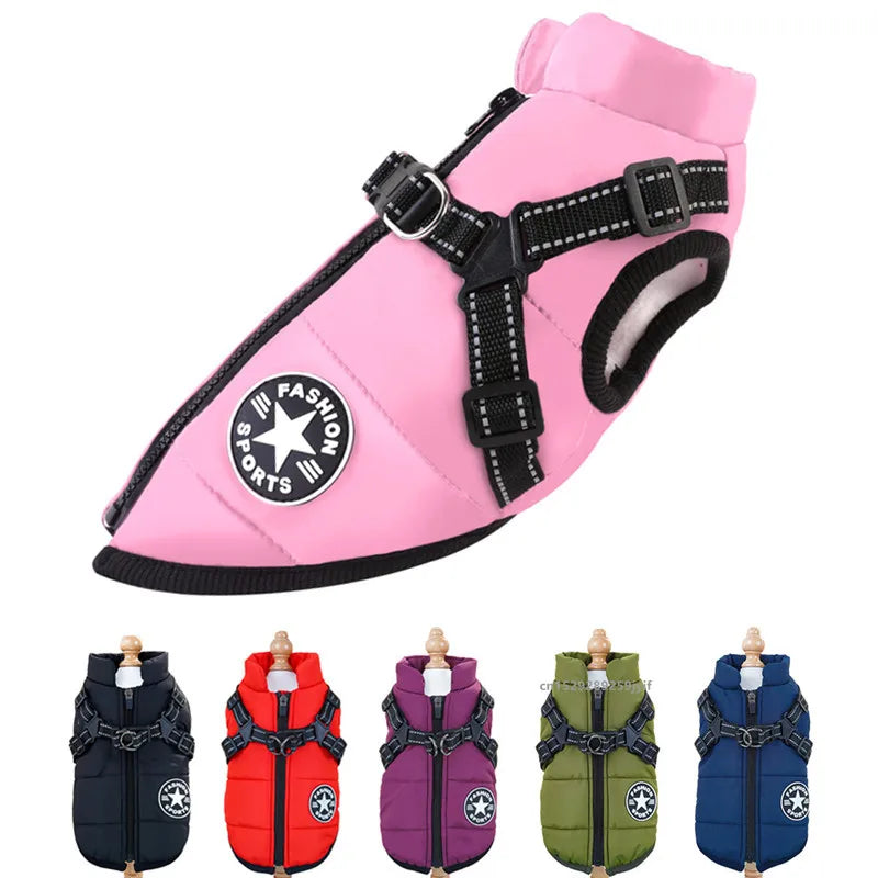 Waterproof Winter Dog Jacket with Harness