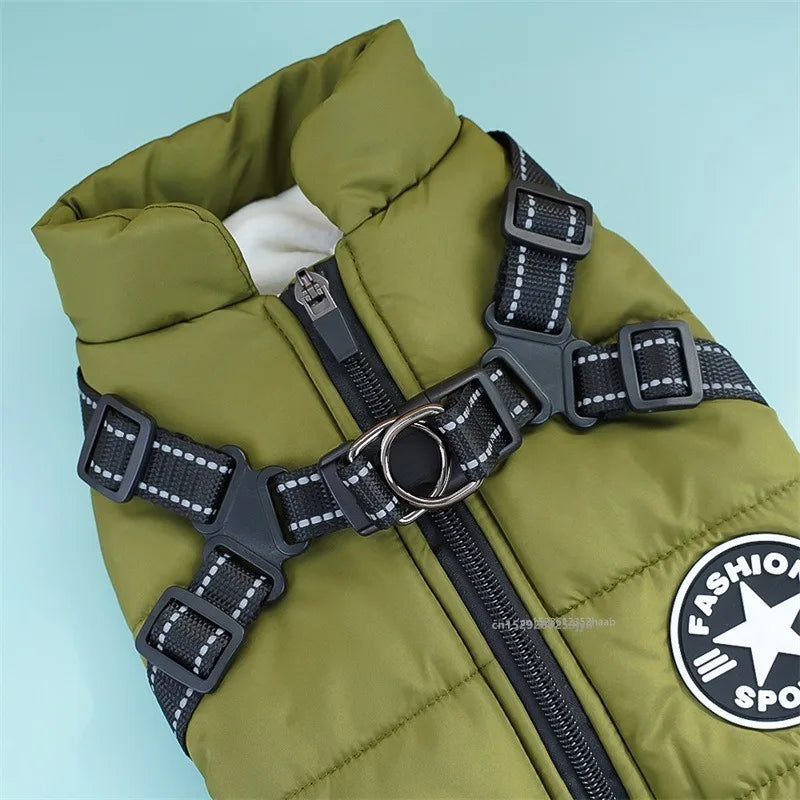 Waterproof Winter Dog Jacket with Harness