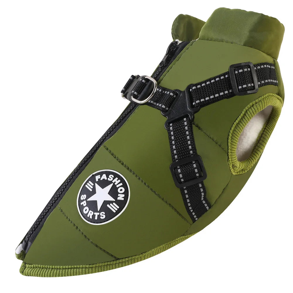 Waterproof Winter Dog Jacket with Harness